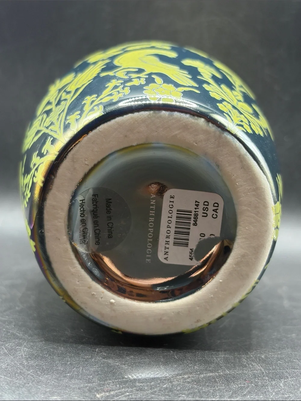 Anthropologie Lanza Iridescent Stoneware Floral Bird Motif Vase Vessel Decor